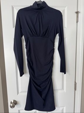 Susana Monaco Long-Sleeve Turtleneck Ruched Midi Dress